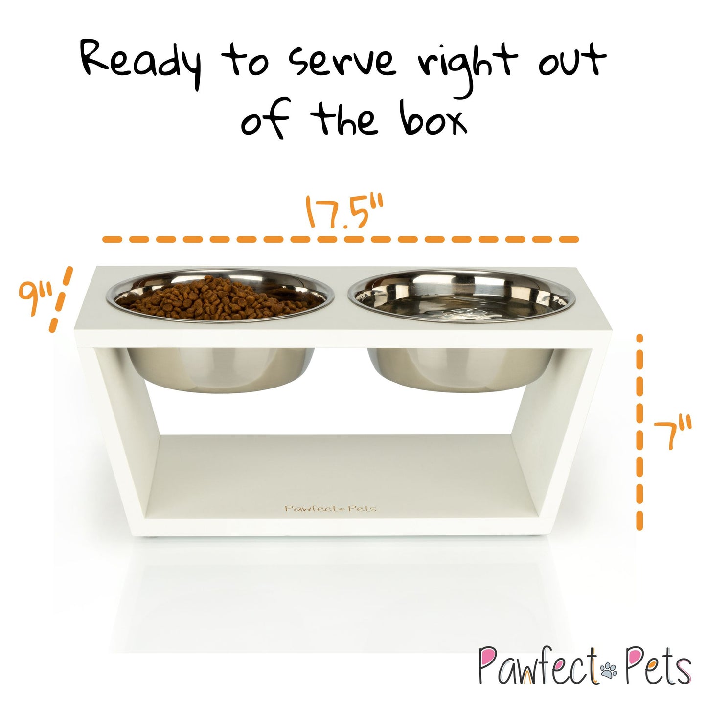 Pawfect Pets Elevated Dog Bowl Stand- 7" Raised Dog Bowl for Medium Dogs. Pet Feeder with  Four Stainless Steel Bowls.