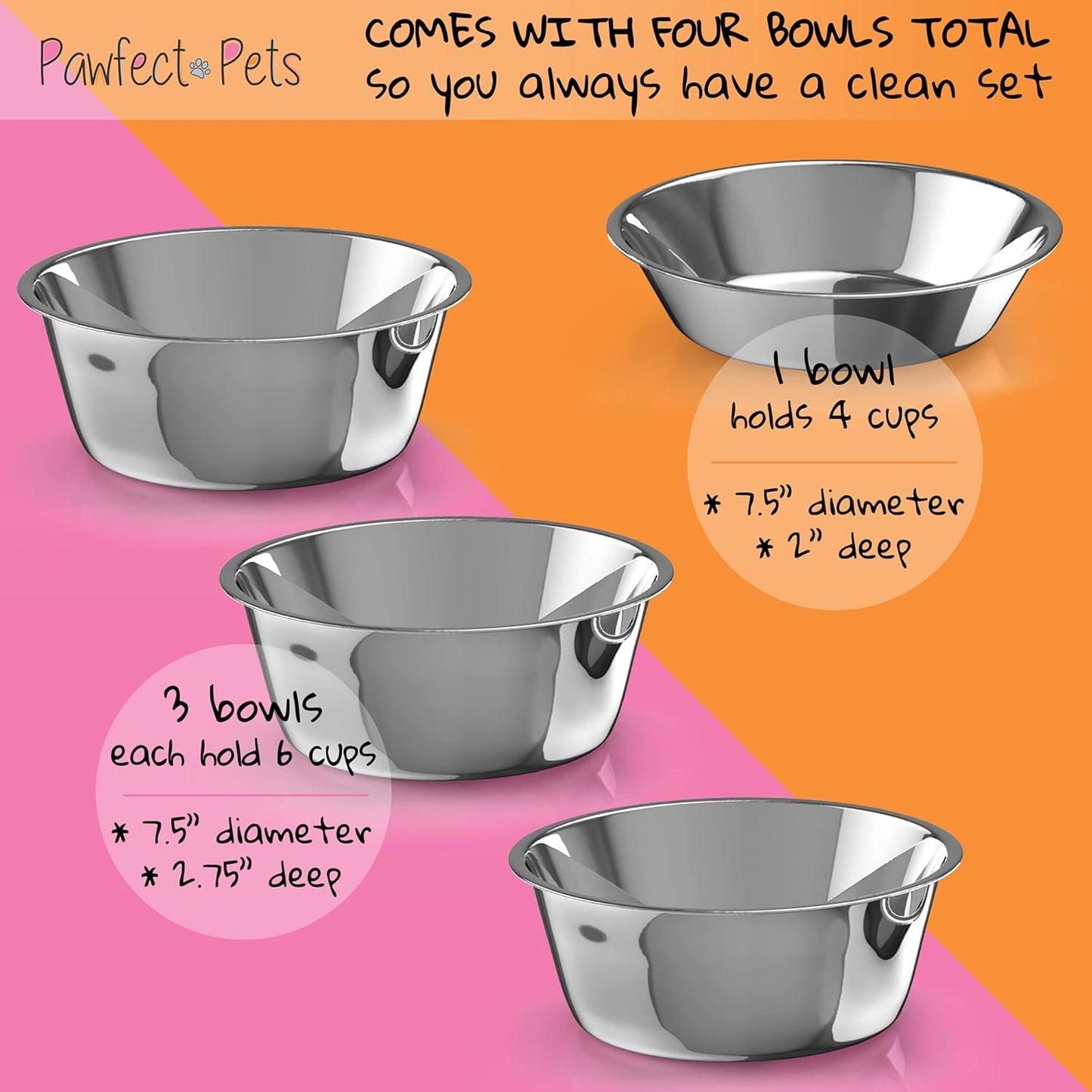 Adjustable Pet Dog Feeder, 12", 14" or 16" Tall Raised Dog Bowl Stand, Comes with Four Stainless Steel Dog Bowls