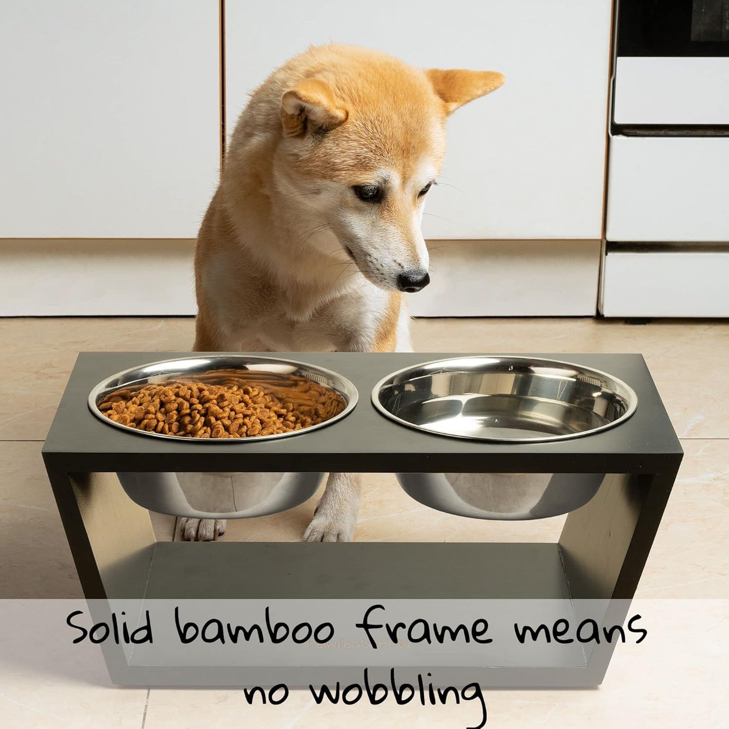 Elevated Dog Bowl Stand- 7" Raised Dog Bowl for Medium Dogs. Pet Feeder with Four Stainless Steel Bowls